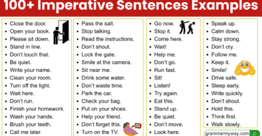 Imperative sentences examples list in English