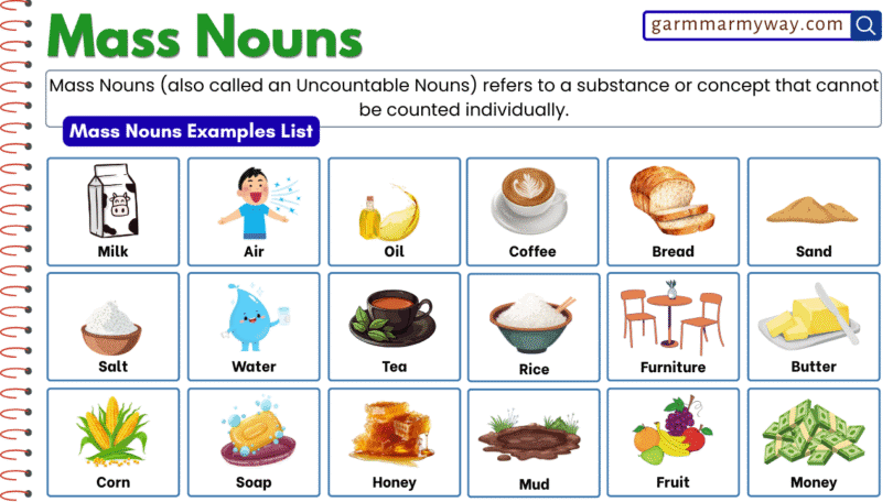 Mass Nouns with Definition and Examples in English